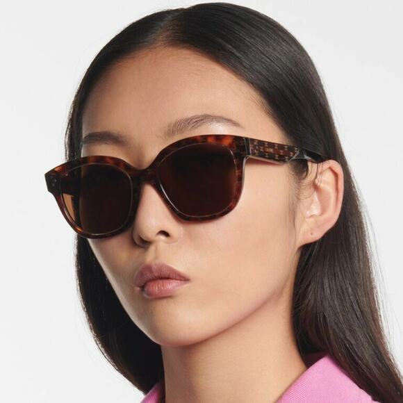 Celine Logo Havana Sunglasses NEW CL401671 Bold 3 Dot Gold Brown Square Frame - Picture 1 of 8